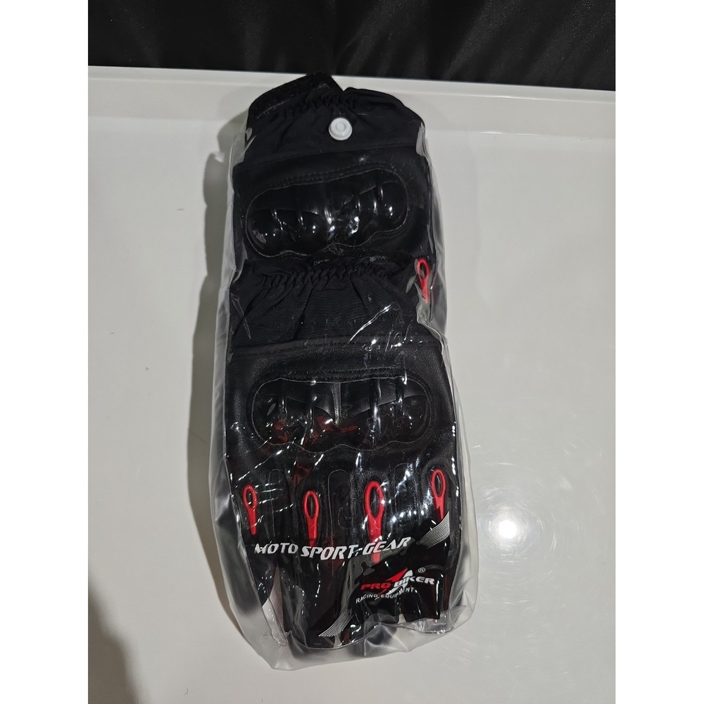 Pro Biker MTV-08 Motorcycle Gloves Size Large Black Red Knuckle Armor Protective